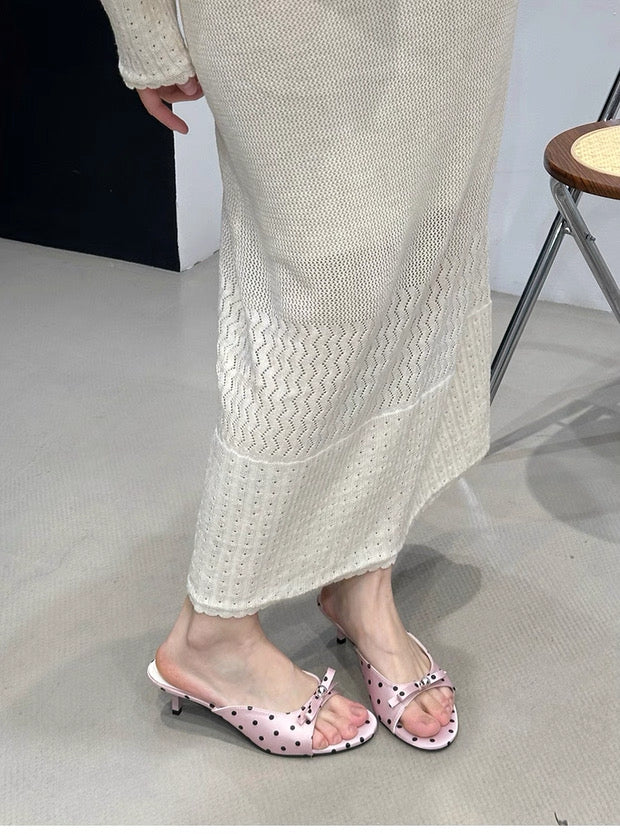 Polka Dot Bow Heeled Flip-Flops