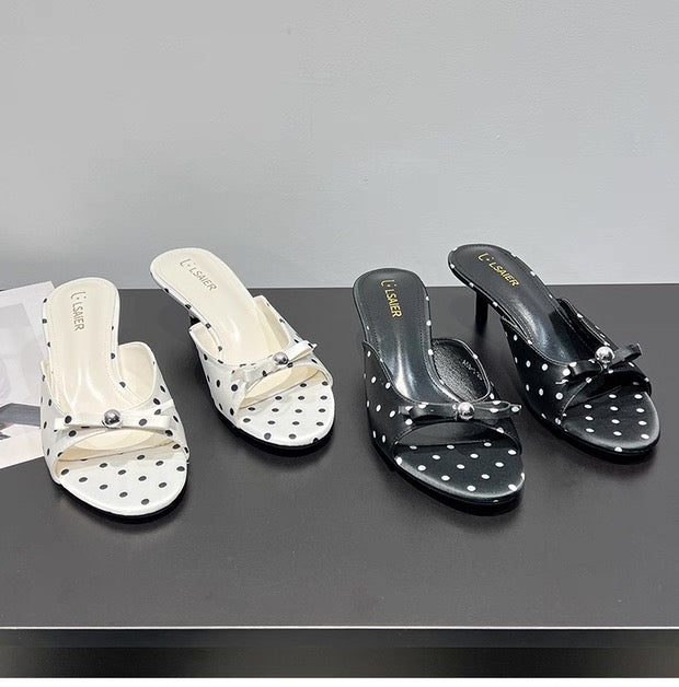Polka Dot Bow Heeled Flip-Flops
