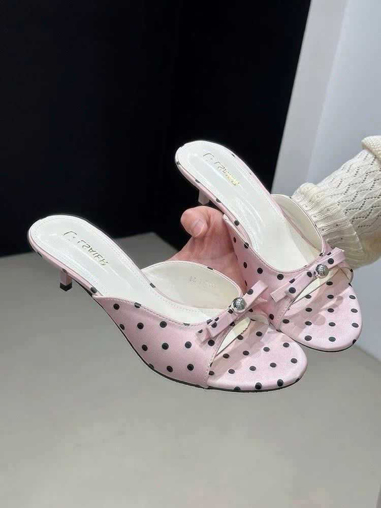 Polka Dot Bow Heeled Flip-Flops