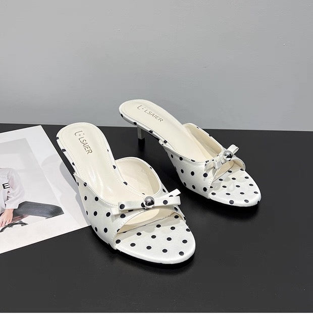 Polka Dot Bow Heeled Flip-Flops