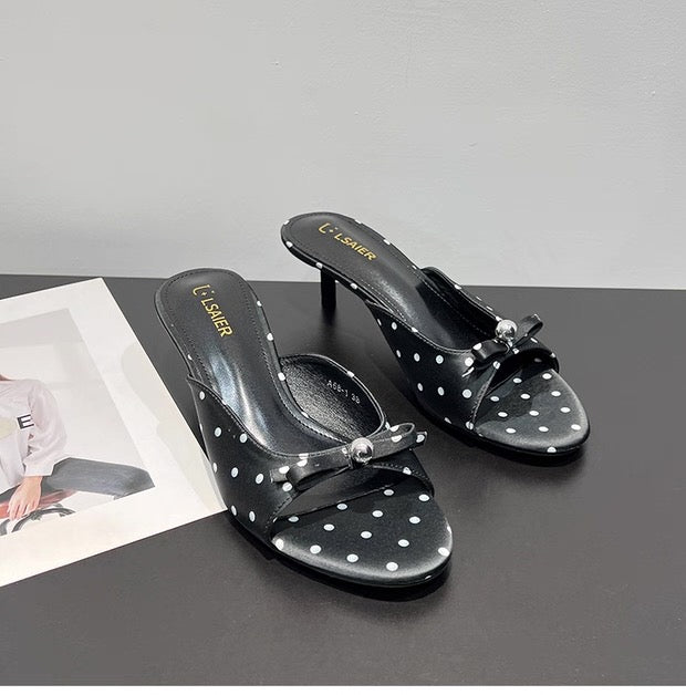 Polka Dot Bow Heeled Flip-Flops